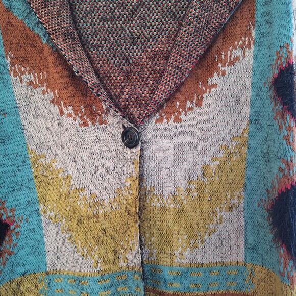 Southwestern Tribal Eyelash Sweater Hooded Cardigan Long Line MaxSport weighty L - Picture 6 of 16